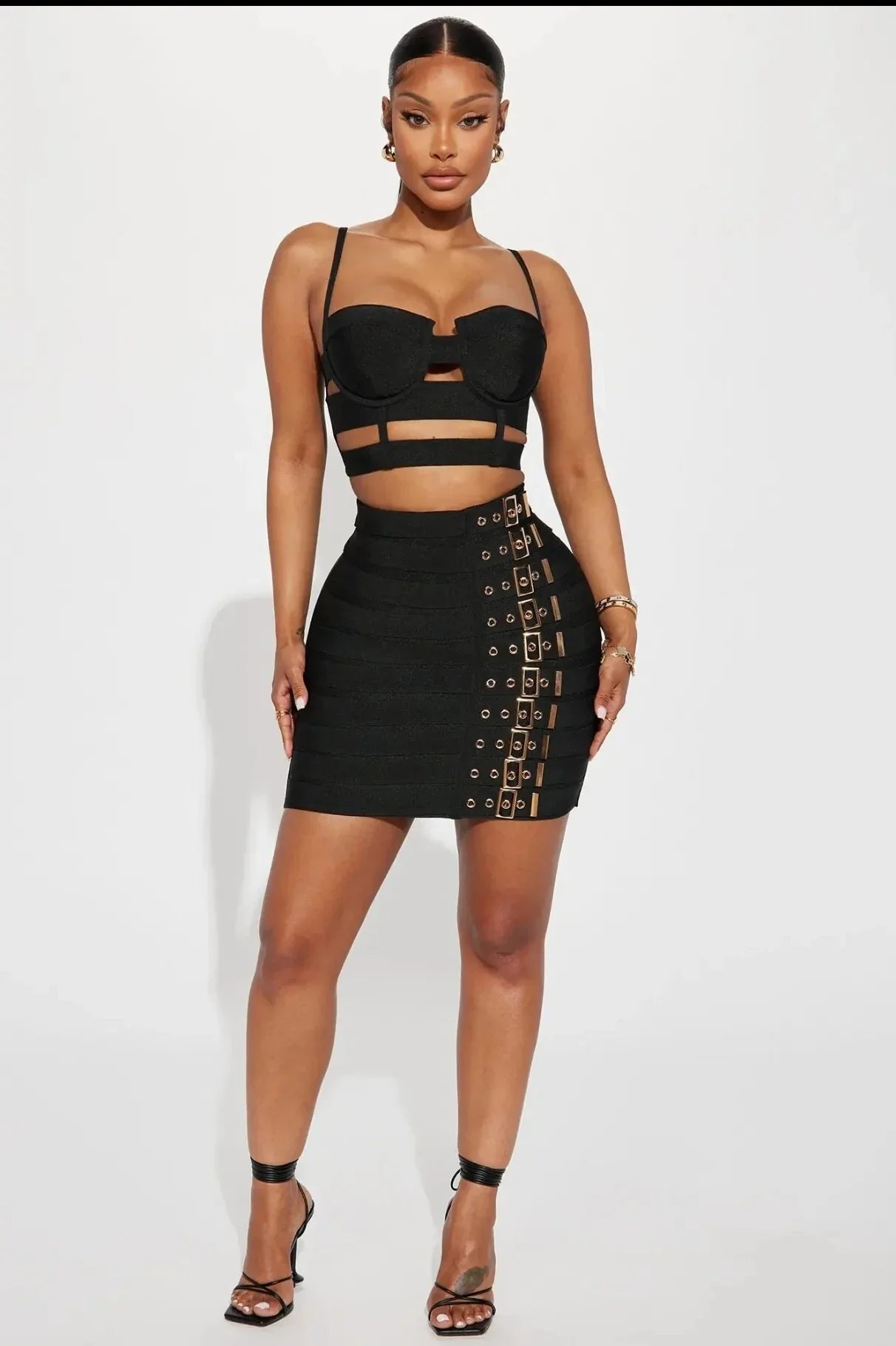 High Quality Women Sexy Bandage Tops Fashion Pencil Skirts Set Nightclub Party Celebrate Women's Set