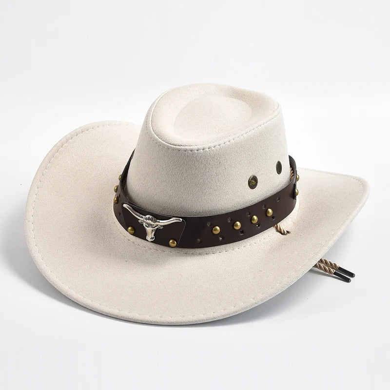 New Artificial Suede Western Cowboy Hats Vintage Big-edge Gentleman Cowgirl Jazz Hat Holidays Party Cosplay Hat