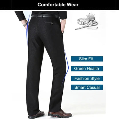 Autumn Summer New Men's Slim Business Pants Fashion Stretch Thicken Casual Trousers Brand Solid Pant Black Navy Plus Size GOZBKF