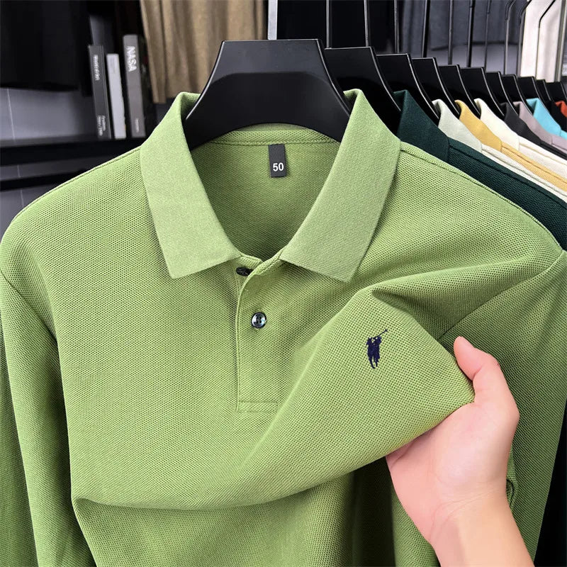100% Pure Cotton Long Sleeved Men's Polo Shirt Hot Selling Brand Autumn Season Exquisite Pony Embroidery Breathable Top T-shirt