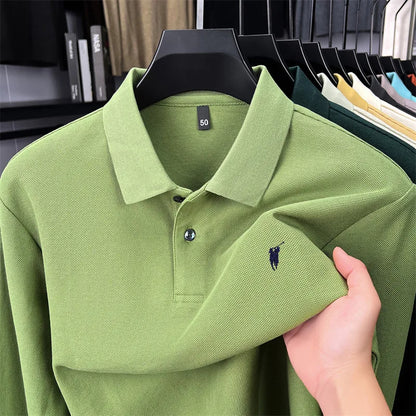 100% Pure Cotton Long Sleeved Men's Polo Shirt Hot Selling Brand Autumn Season Exquisite Pony Embroidery Breathable Top T-shirt