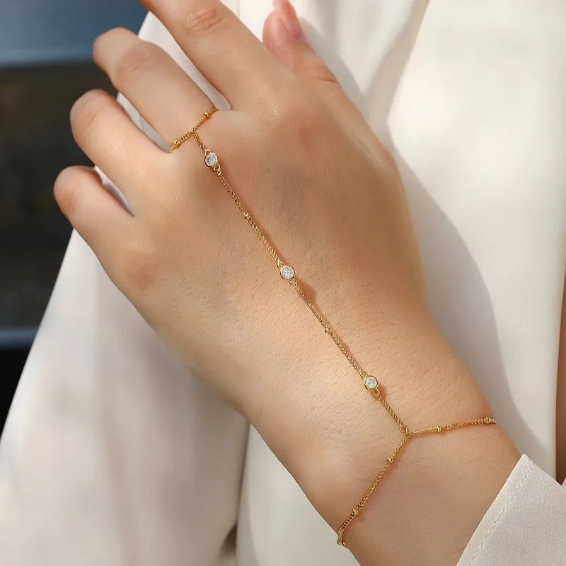 Round Bezel Full 0.1CT 3mm D Color Moissanite Diamond Link Bracelet for Women 925 Silver Adjustable 17-22cm Finger Chain
