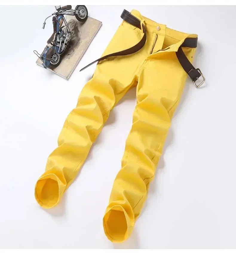 Autumn Jeans Men's New Brand Clothing Fashion Stretch Denim Pants Straight Trousers Male Red Lake Blue Yellow Trousers