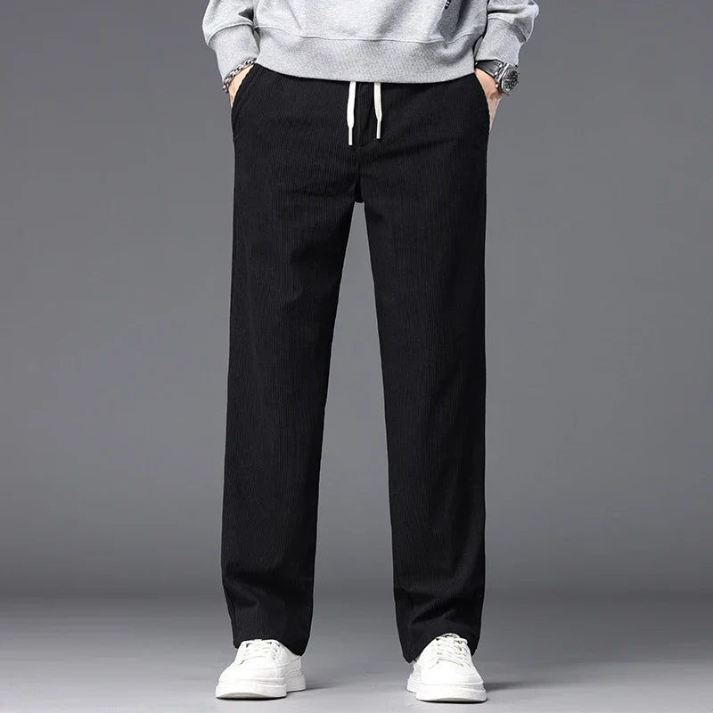 Straight Corduroy Classic Male Pants Khaki Black Gray Baggy Fashion Elastic Waist Trousers Soft Stretchy Casual Men's Clothing
