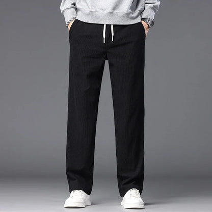 Straight Corduroy Classic Male Pants Khaki Black Gray Baggy Fashion Elastic Waist Trousers Soft Stretchy Casual Men's Clothing
