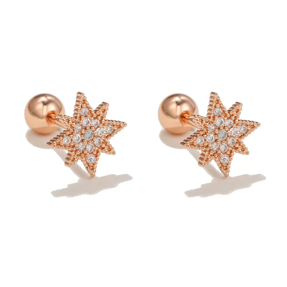 New Design Stainless Steel Cubic Zirconia Chain Stud Earrings For Women Star Moon Cartilage Earring Piercing Jewelry