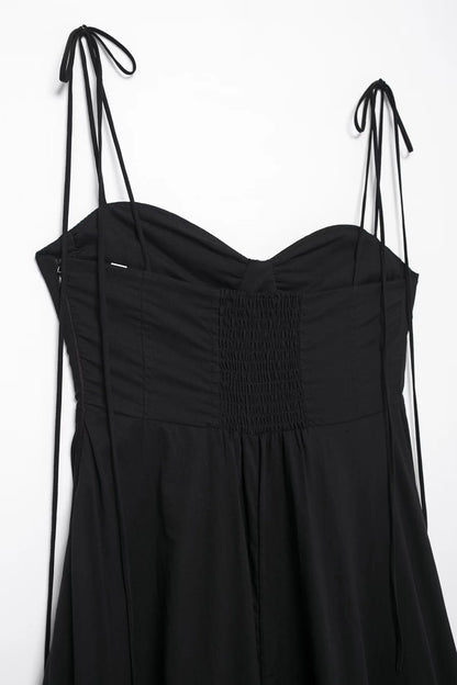 Summer New Woman Dress Spaghetti Strap Sleeveless Backless Lace-Up Zipper Pleats Sweet Beach Style Female Long Dresses