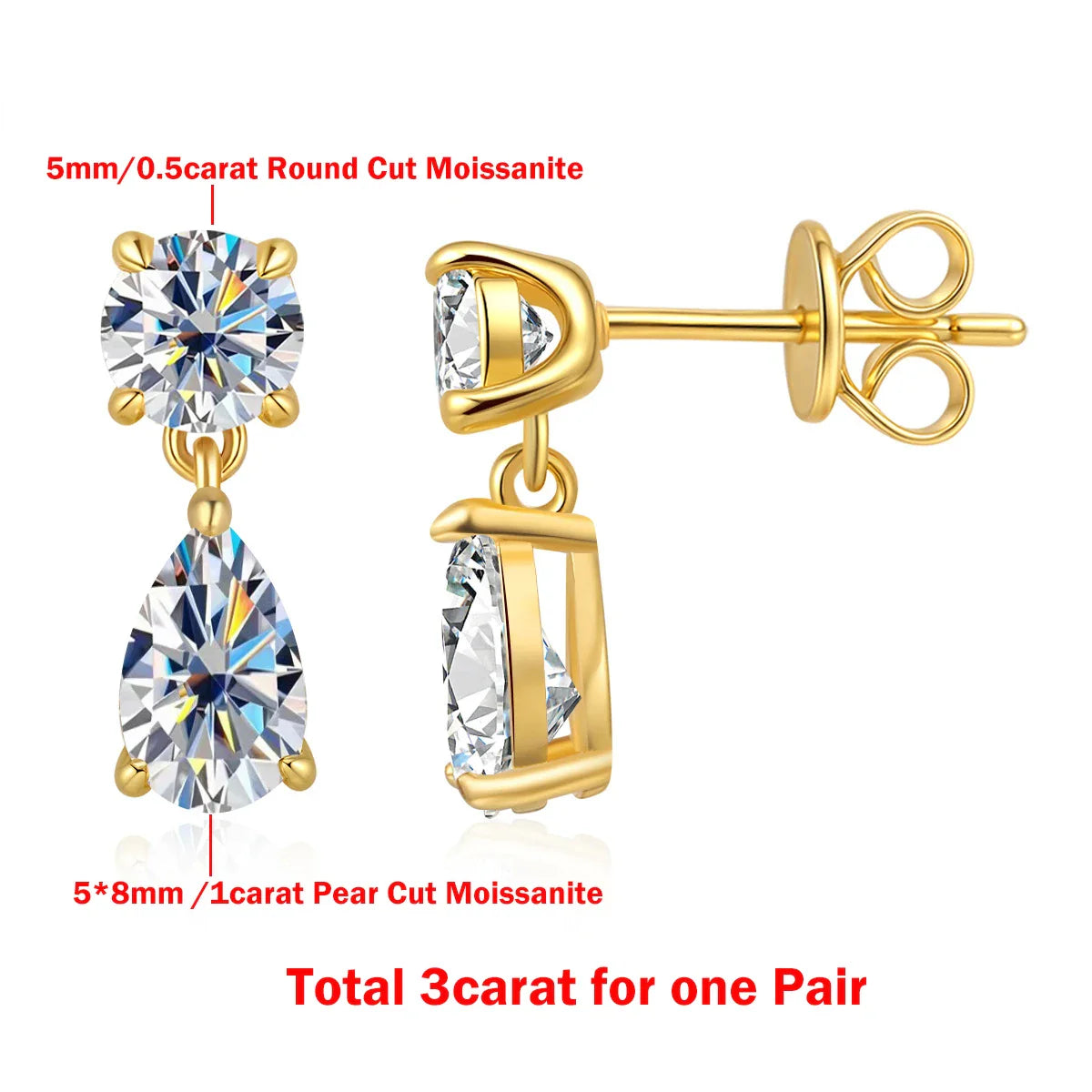 3cttw  Certified Oval/Round Cut Moissanite Diamond Drop Earrings for Women 100% 925 Sterling Silver Stud Earring Fine Jewelry
