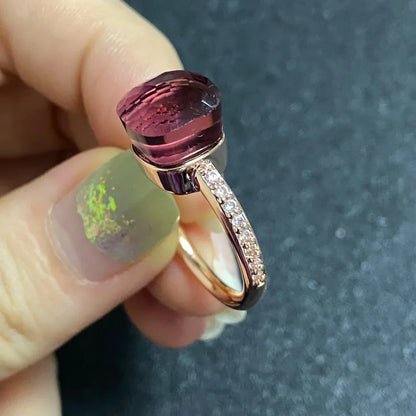 Ladies Square Candy Ring Slim Single Row Zircon Crystal Ring Platinum Plated Amethyst Jewelry Party Gift for Women