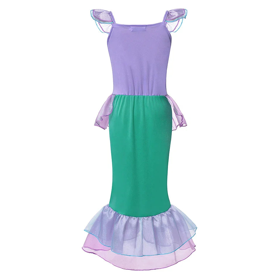 Popular Movie Children Fish Princess Dress With Purple Sequins Decoration And Fish Scales Skirt Holiday Role-Playing Dress