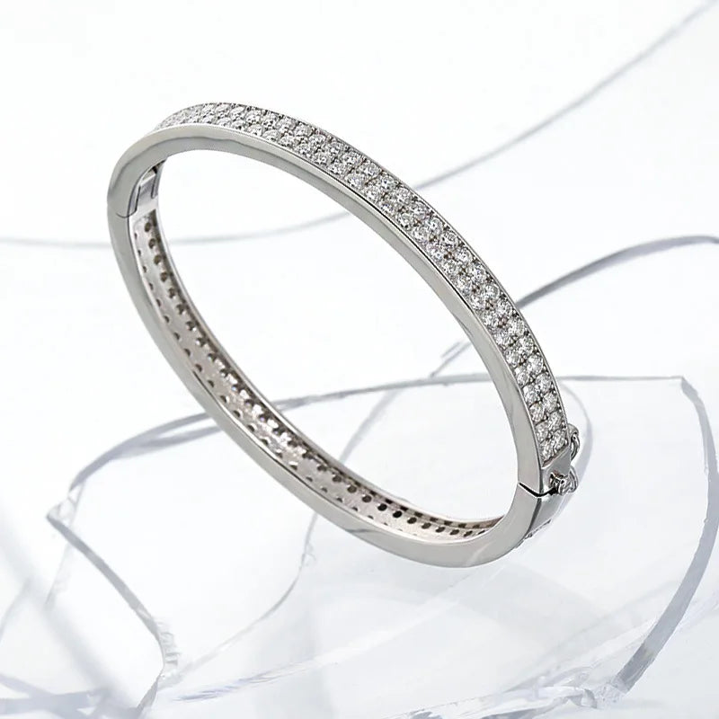 Real GRA Certified D Color 2mm 0.03CT Full Moissanite Bracelet Bangle for Women Party S925 Silver All Diamond Bracelets