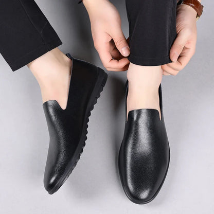 Summer Classic Fashion Mens Outdoor Leather High Quality Casual Shoes Slip on Soft Comfortable Lightweight Footwear