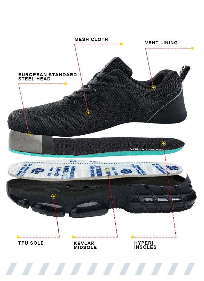 Steel Toe Safety Shoes for Men Women Comfortable Breathable Non Slip Work Shoes Security Protective Shoes Comfortable Sneakers ﻿