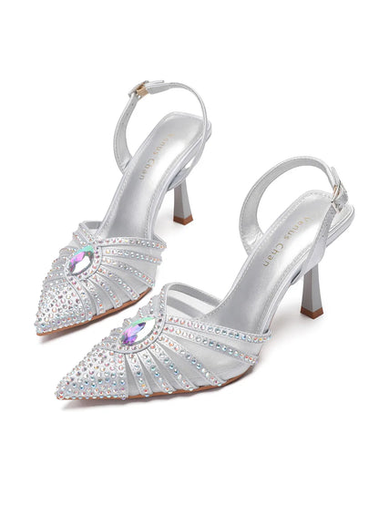 Elegant Fruit Green Women's Heels and Rhinestone Handbag Set - Italian Design for Weddings and Parties