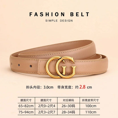 Women's leather belt with smooth buckle; simple and fashionable business belt for men; versatile belt for trousers