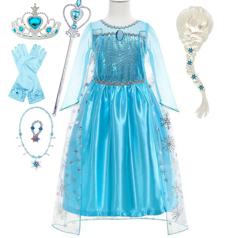 Snow Queen Princess Dress for Toddler Girl Elsa Festival Carnival Fancy Kid Birthday Party Clothing Lovely Halloween Cosplay