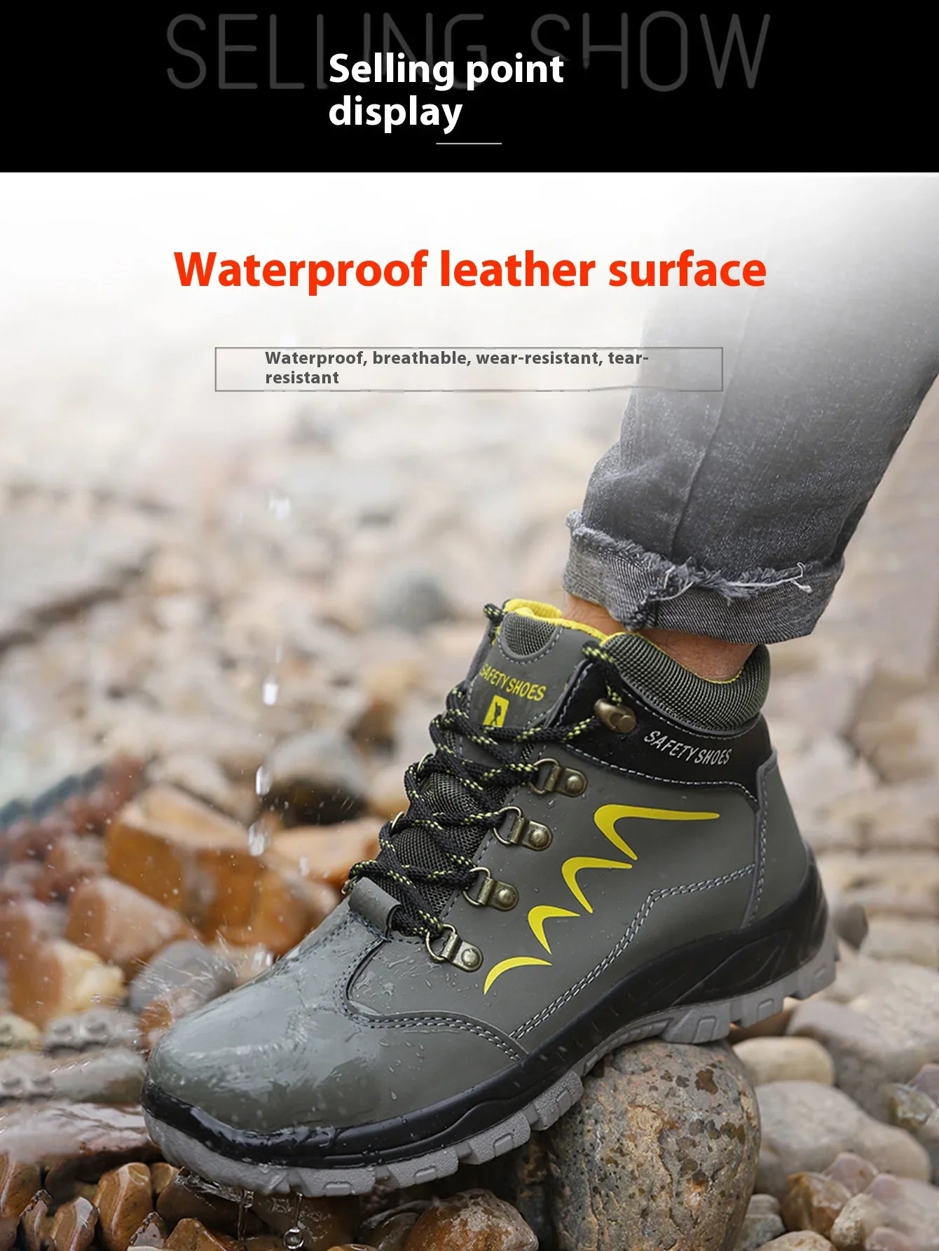 Waterproof Men's Safety Work Boots Steel Toe Shoes Anti Impact And Anti-Puncture Outdoor Adventure Hiking Industrial Boots