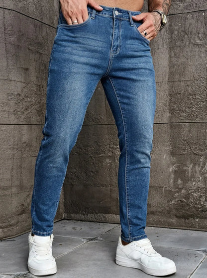 Men's Casual Slim Fit Stretch Denim Jeans Fashion Skinny Blue Jeans Male High Waist Streetwear Denim Pants for Daily Wear