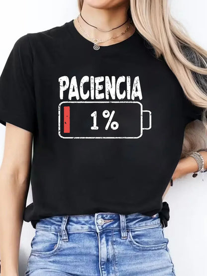 Fashion T Shirt Women Vibrant Spanish Letter Print Short Sleeve Round Neck Women's Casual Summer Breathable T-shirt