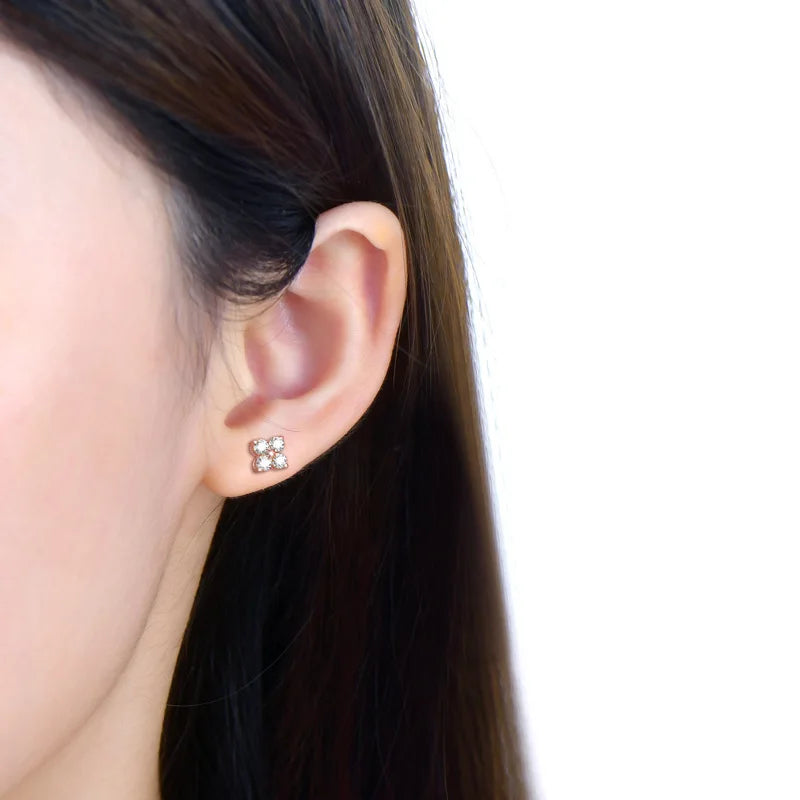 4-Stone Clover 0.8cttw Full D Color Moissanite Screw Earrings for Women Girls S925 Silver 3mm Pass Diamond Test Ear Stud