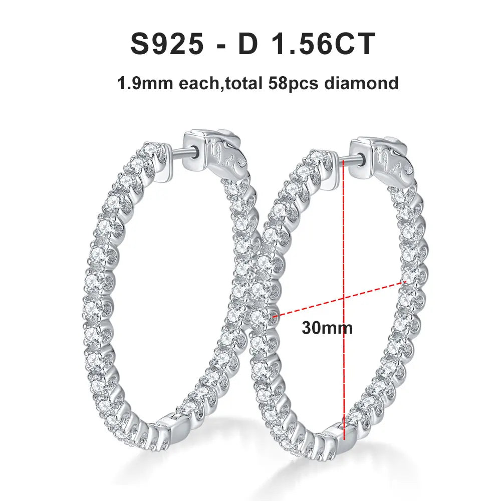 D VVS1 Moissanite Hoop Earrings for Women Sparking Diamond with GRA Original s925 Sterling Silver Plated 18k Earring