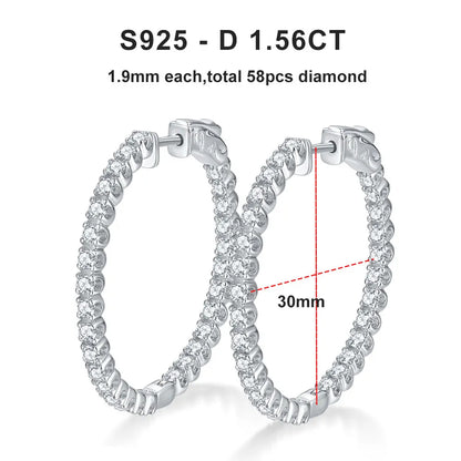 D VVS1 Moissanite Hoop Earrings for Women Sparking Diamond with GRA Original s925 Sterling Silver Plated 18k Earring
