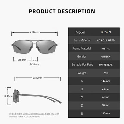 Fashion Photochromic Polarized Sunglasses Men Women Vintage Square Sun Glasses Man Brand Designer Driving Fishing UV400 Eyewear