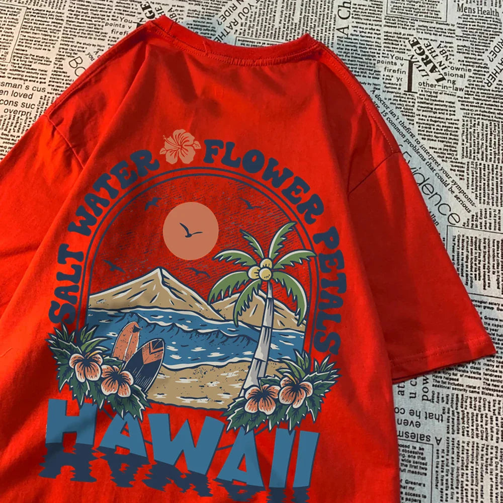 Salt Water Flower Petals Hawaii Tshirts Men Women Casual Sweat T Shirts Casual Cotton Tee Clothes Hip Hop Oversize Tops Couple
