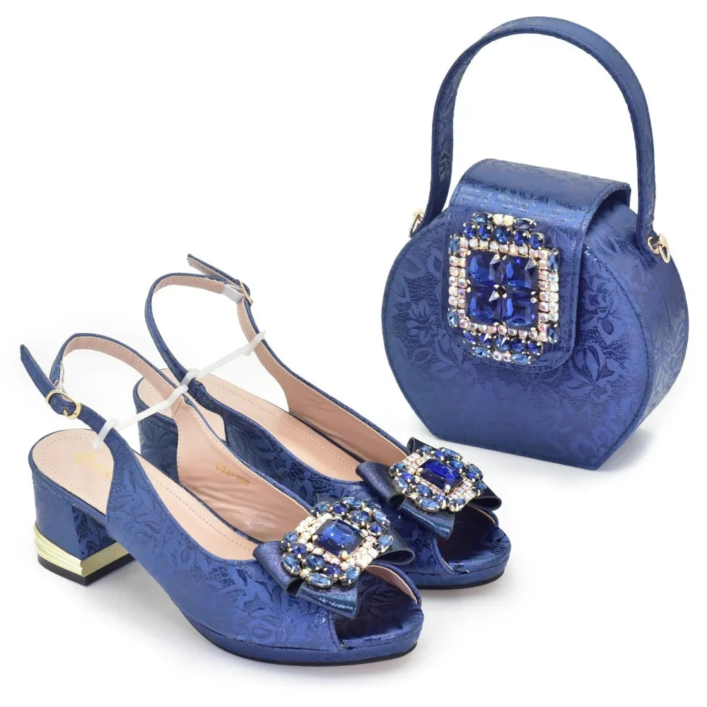 New Arrival Women Shoes and Bags To Match Set Italy Lady Peep Toe Shoes Sexy Wedding Party Sandals Rhinestone Women Pumps