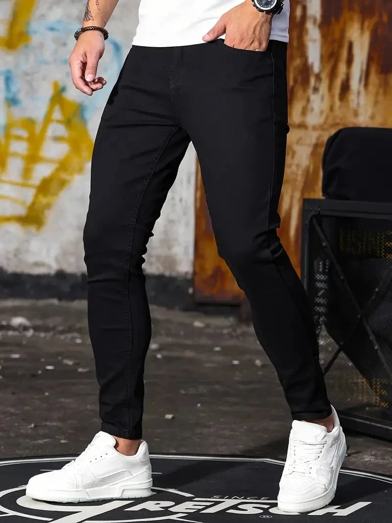 Men Jeans Skyblue Black Zipper Stretch Jeans Casual Slim Fit Trousers Male Plus Size Pencil Pants Denim Skinny Jeans for Men