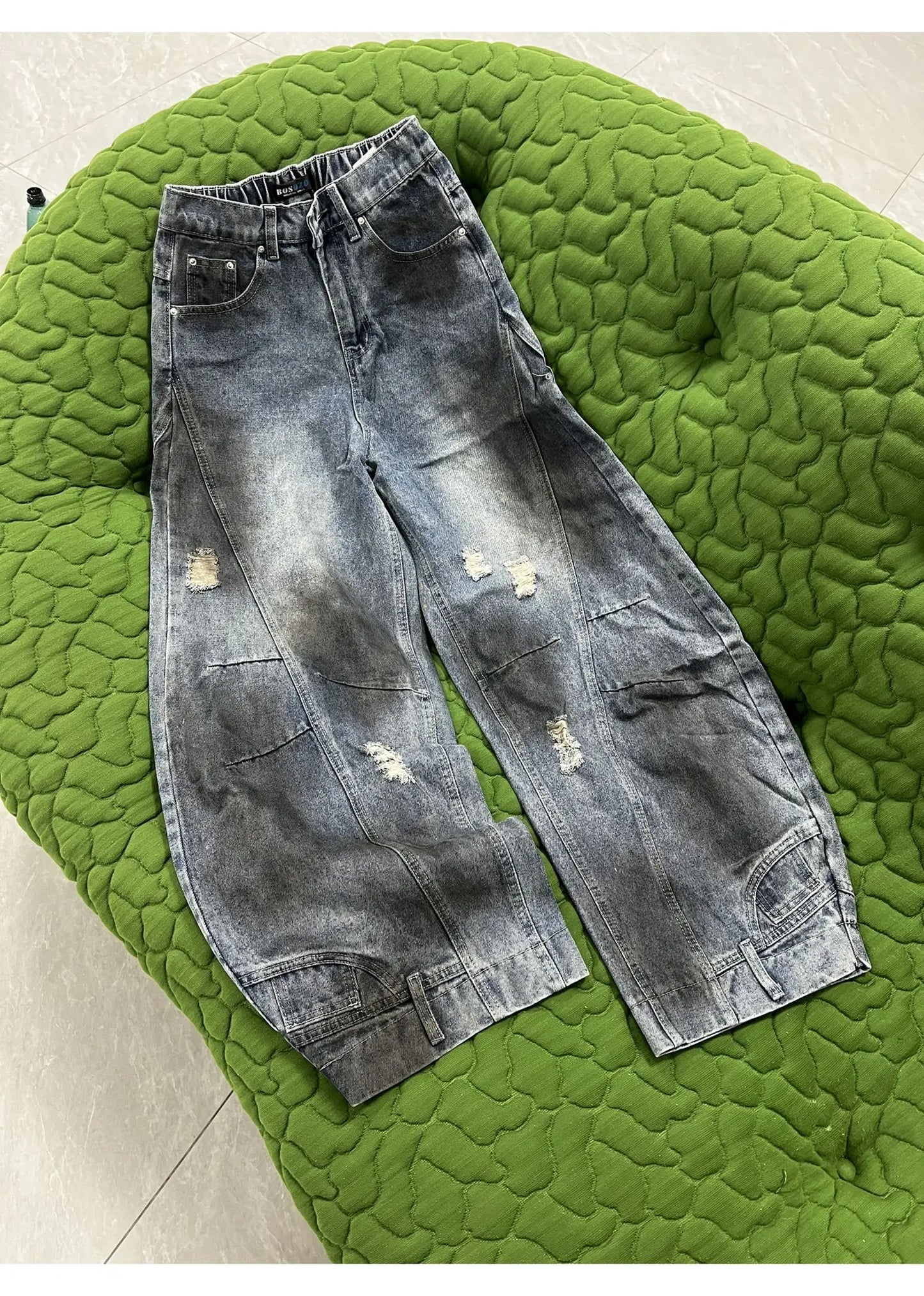 Autumn New Men's 98% Cotton Jeans American Y2k Streetwear Hole Patchwork Design Denim Pants Youth Straight Baggy Stretch Jeans