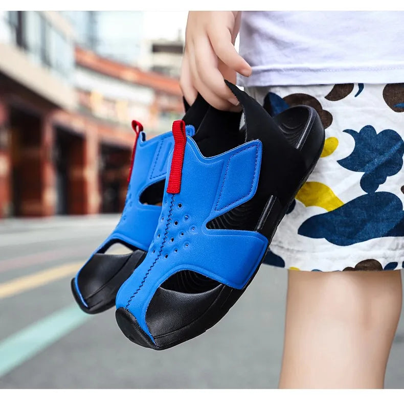 Kids Sport Sandals Summer Boys Closed-Toe Water Shoes, Non-Slip Luxury Beach Flat Shoes for Toddler Boys Girls