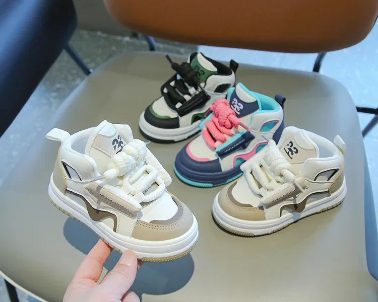Children Tennis Shoes Spring Autumn Patchwork Leather Sports Shoes for Boy Girl Causal Versatile Kids Fashion Running Sneakers