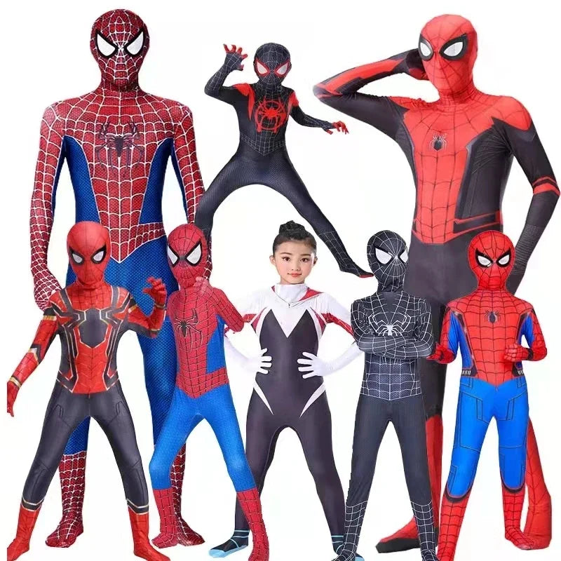 2026 High Quality Superhero Spidermans Costume Bodysuit For Kids Adult Spandex Zentai Halloween Party Cosplay Jumpsuit