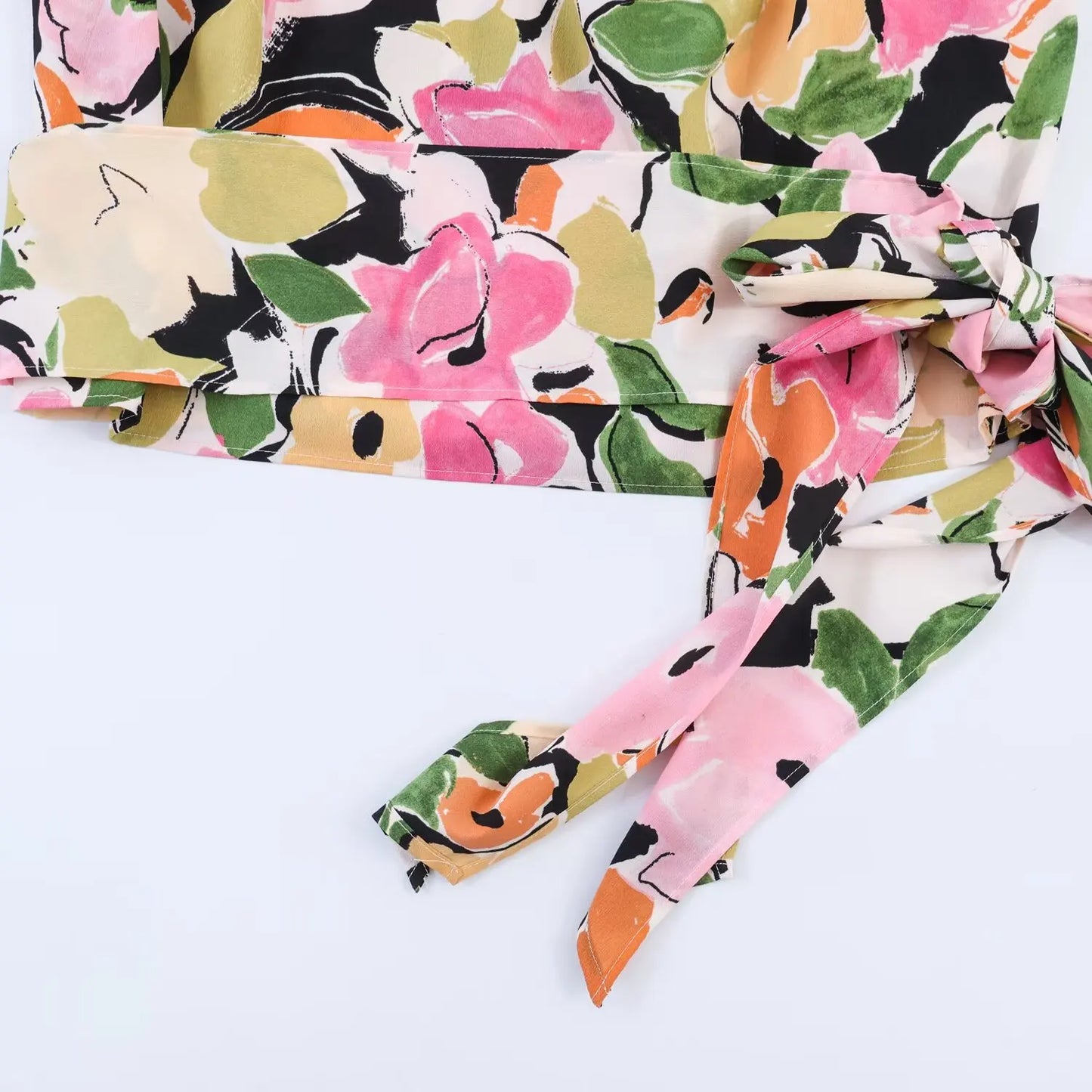 Summer 2026 Women Sleeveless Blouse Top Elegant Floral Printed Shoulder Pad Top Chic Side Tie-up Fashion Lady Vest