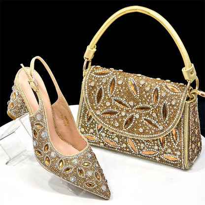 Black Color Elegant High Heels Nigeria Popular Design African Ladies Shoes And Bag Set For Party