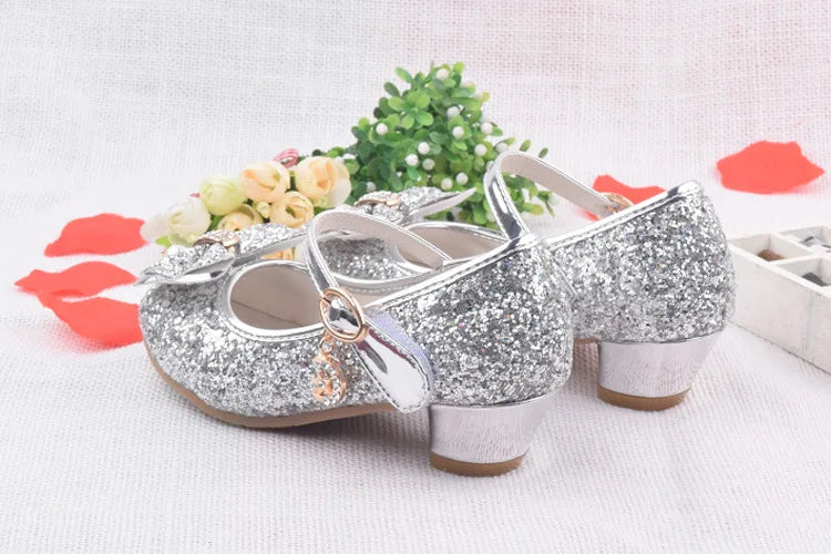 Spring Children Shoes Girls High Heel Princess Dance Sandals Kids Shoes Glitter Leather Fashion Girls Party Dress Wedding Shoes