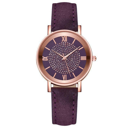 Women Watch Ladies Rhinestone Dial Wristwatch Leather Band Quartz Watches Gifts