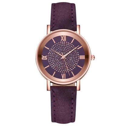 Women Watch Ladies Rhinestone Dial Wristwatch Leather Band Quartz Watches Gifts