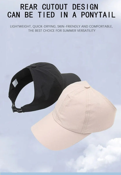 Summer New Ponytail Quick-Drying Sunscreen Hat Fisherman Hat Women Shade Cap Uv Protection Soft Top Hat