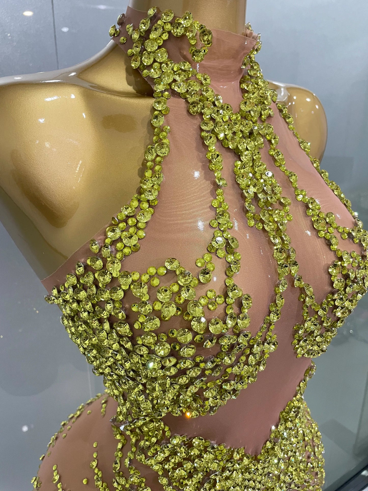 Rhinestones Sexy Mesh See Through Dress Party Evening Prom Celebrate Birthday Dress Singer Dancer Show Stage Wear