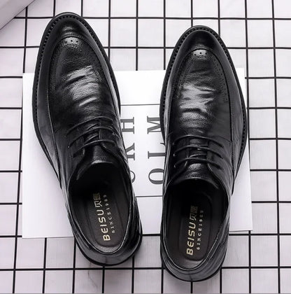 Sapatos Masculinos de Couro Genuíno – Preto/Marrom, Social de Amarrar, EU 40–48