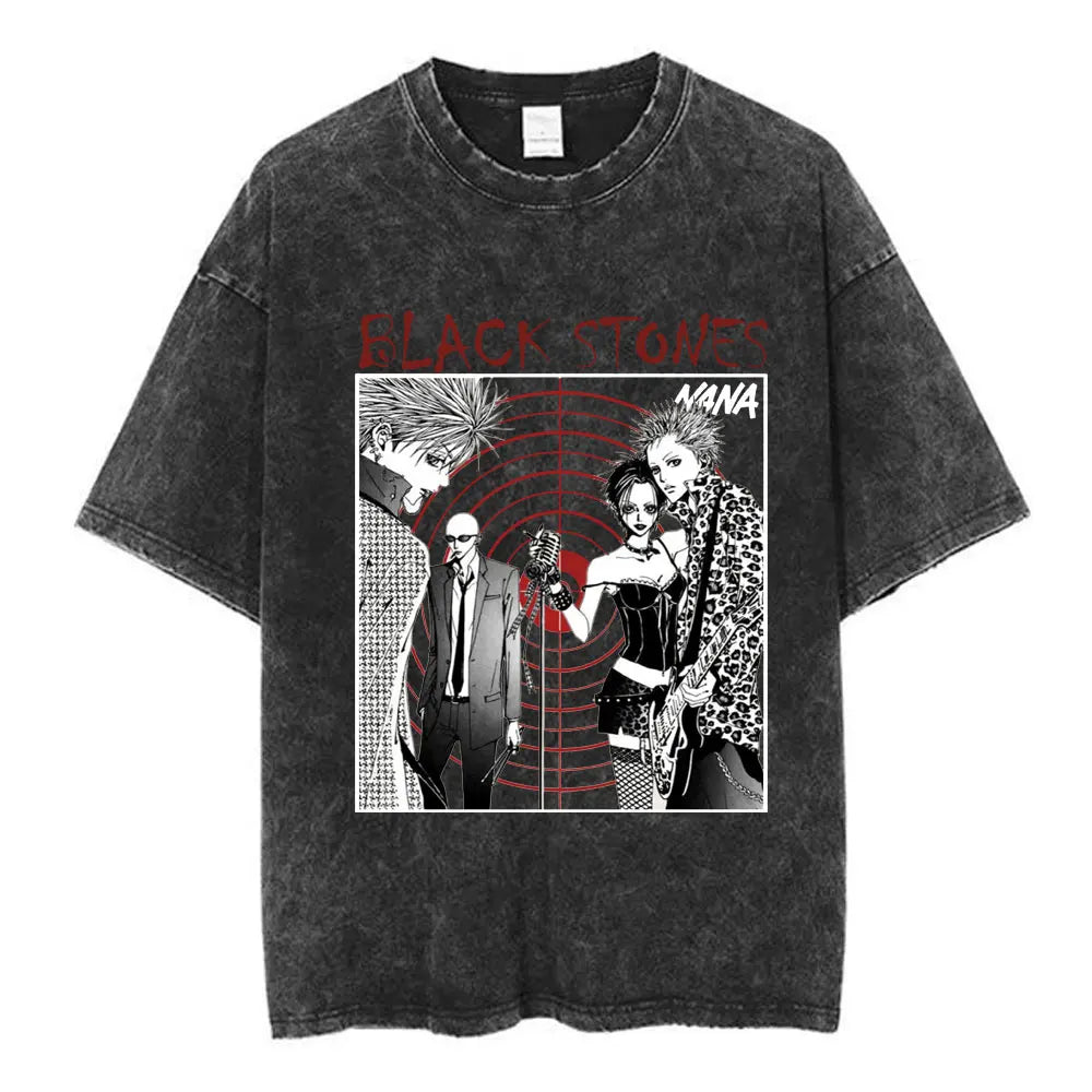 Nana Osaki Japanese Anime Vintage Washed T-shirt Men's Women Clothing Harajuku Short Sleeve T-shirts 100% Cotton Casual T Shirts