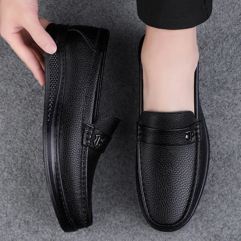 Genuine Leather Casual Shoes Men Handmade Slip on Platform Walking Shoes Outdoor Footwear Driving Loafers Breathable Sneakers
