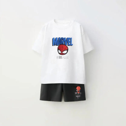 Children's Clothing Sports T-shirt Loose Shorts Short Sleeves Casual Spider Man Print Set Children's Cartoon T-shirt Shorts