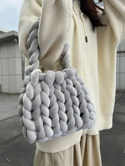 Velvet Bag DIY Hand Woven Bag Crystal Velvet Core Spun Yarn Woven Bag Hand-held Mailman Bag Velvet Handbag New