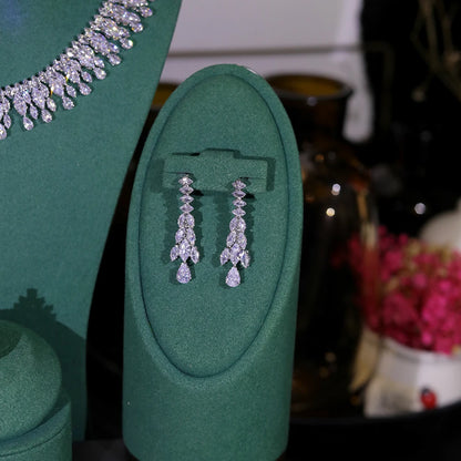 Cubic Zirconia Necklace and Earring Bridal Jewelry Set for Women Prom Wedding Party Accessories