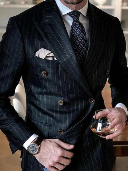 2025 Black Stripe Men Suits Double Breasted Blazer Latest Coat Designs Slim Fit only Jacket Tuxedos Custom Made Groom Prom
