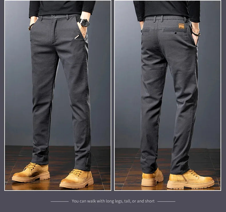 Men's Twill Slim Pants Business Straight Cotton Casual Trousers Brand Fashion Korean Elastic Coffee Black Gray Pant
