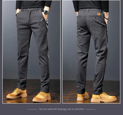 Men's Twill Slim Pants Business Straight Cotton Casual Trousers Brand Fashion Korean Elastic Coffee Black Gray Pant